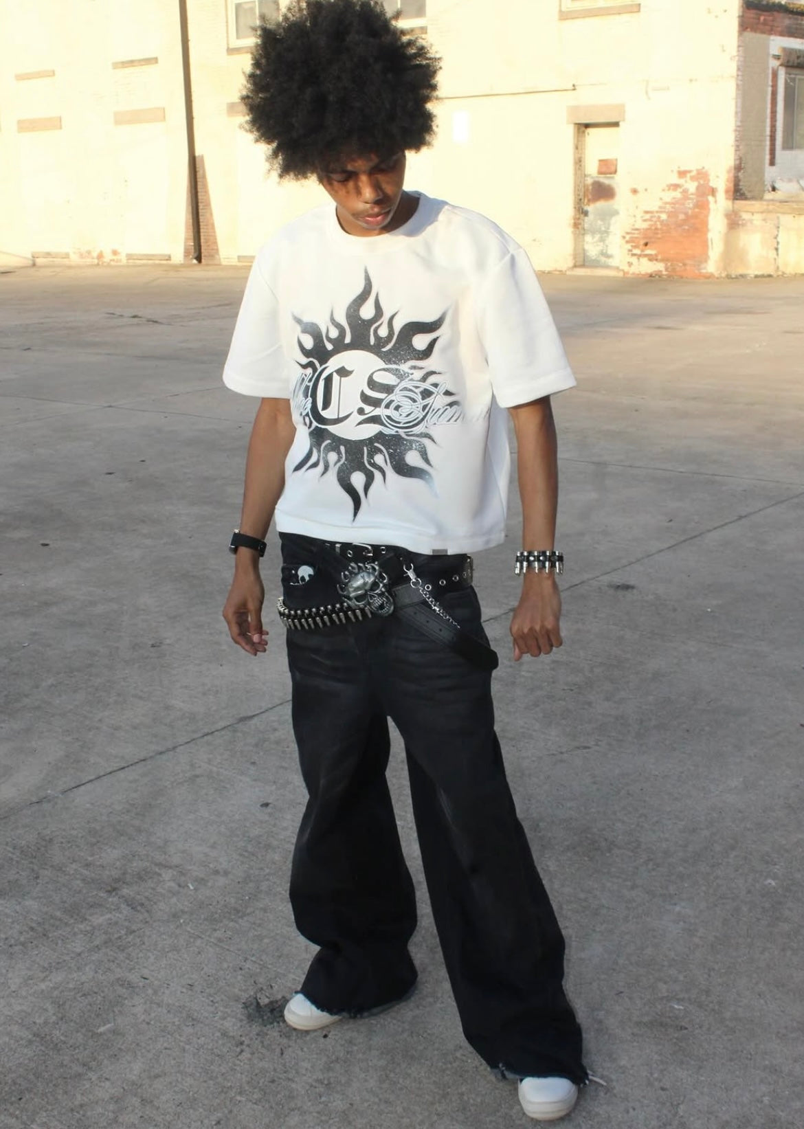 Black Flaming Sun Oversized Crop T☀️🏴‍☠️