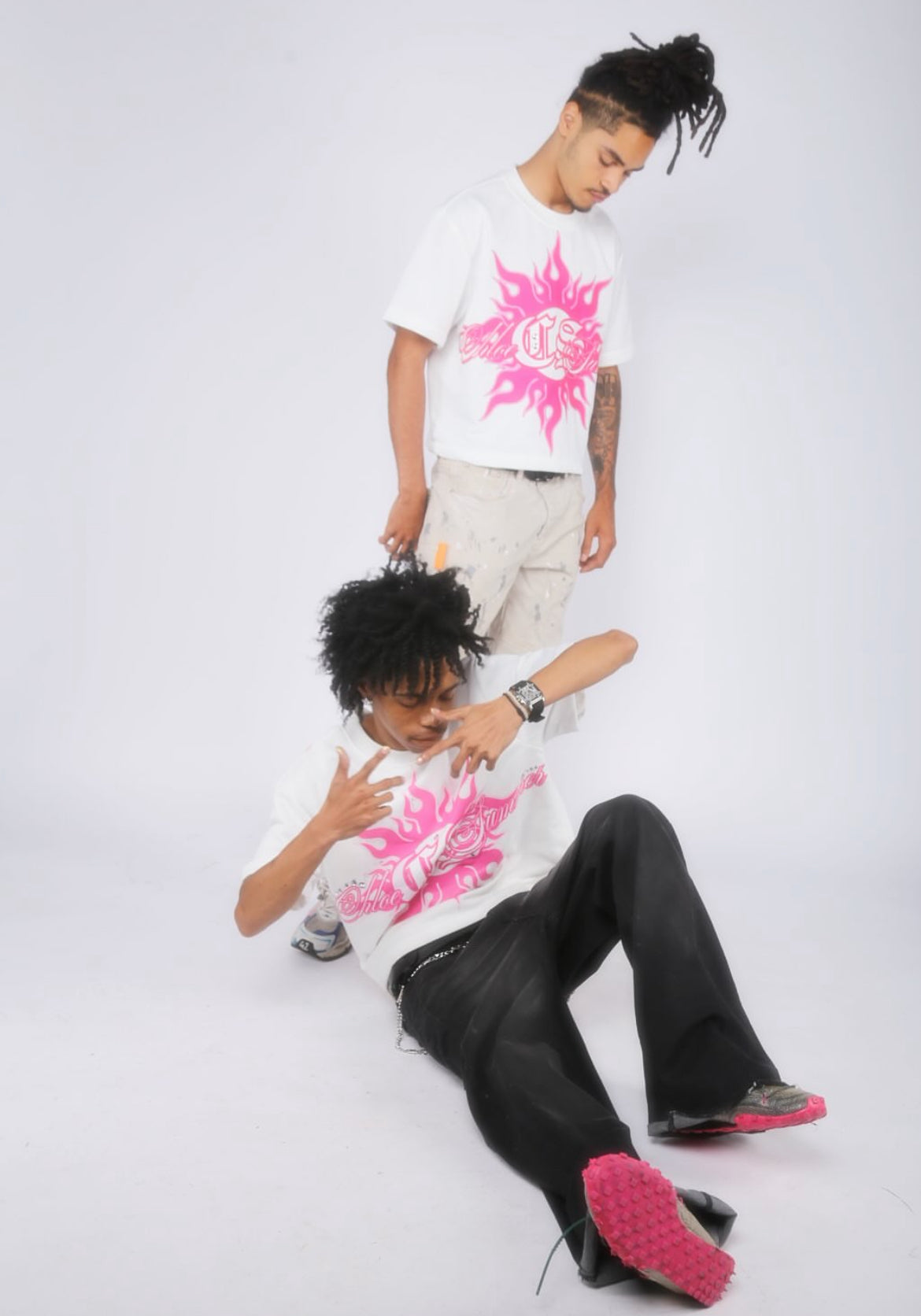 Pink Flaming Sun Oversized Crop T☀️🌸🦇