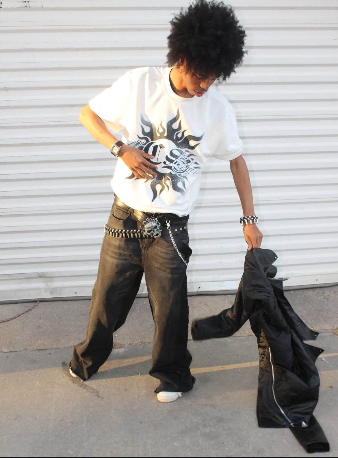 Black Flaming Sun Oversized Crop T☀️🏴‍☠️