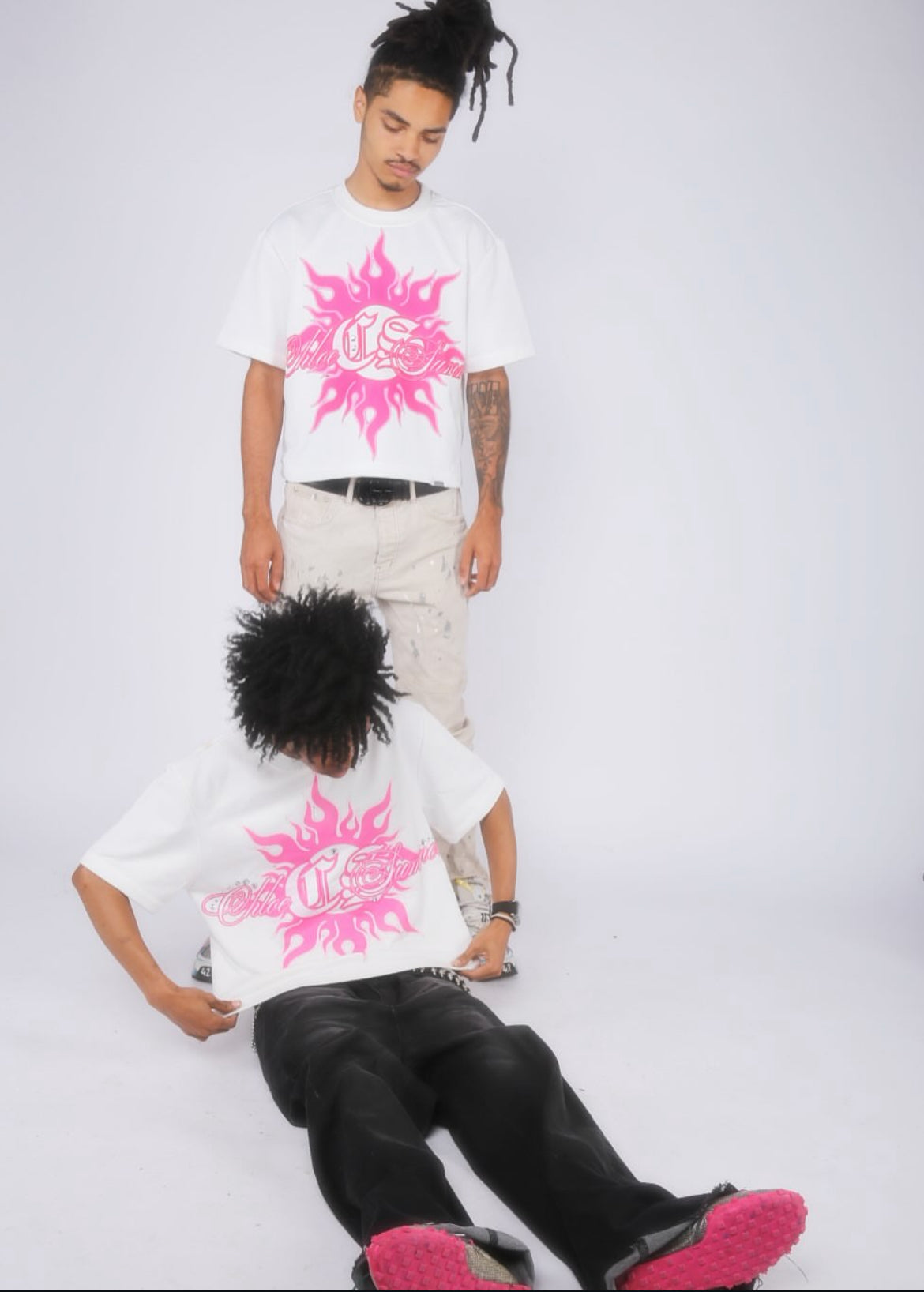 Pink Flaming Sun Oversized Crop T☀️🌸🦇