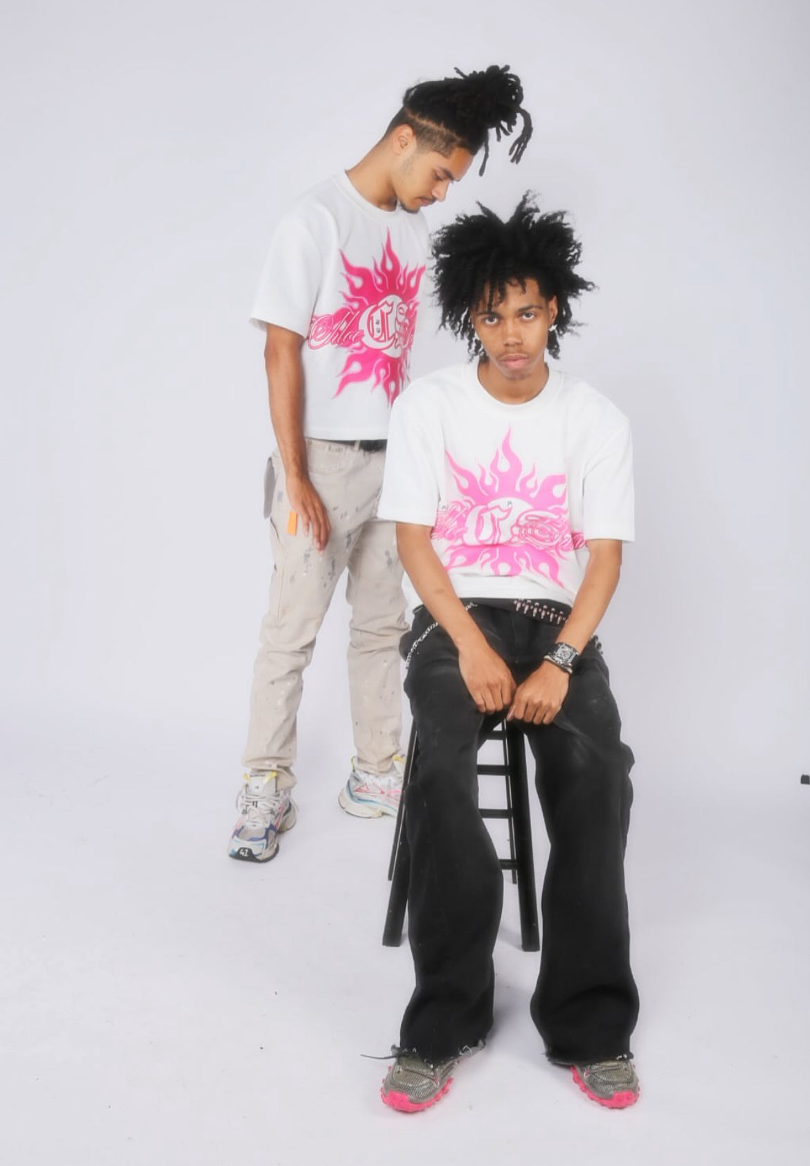 Pink Flaming Sun Oversized Crop T☀️🌸🦇